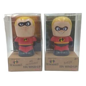 Disney Pixar The Incredibles Tin Wind-Ups Toys Mr. Incredible & Dash Bundle Lot